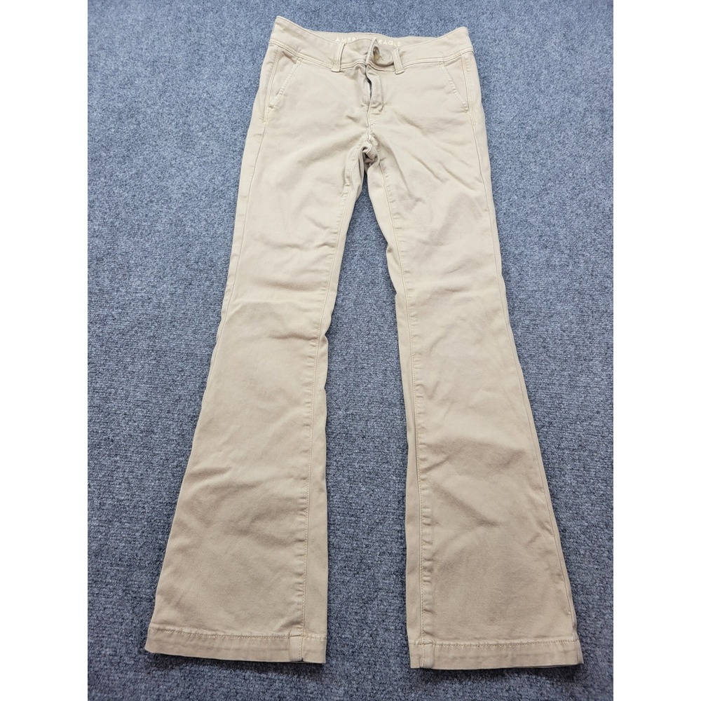 American Eagle Khaki Stretch Flare Leg Pants Tan Mid Rise Size 4 Regular